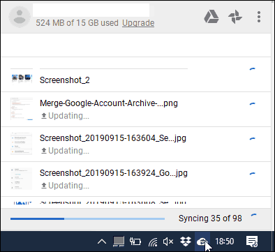 Проверка прогресса синхронизации через иконку клиента