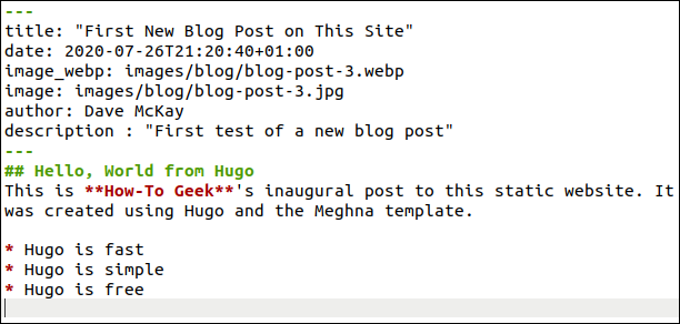 Новая запись блога в gedit