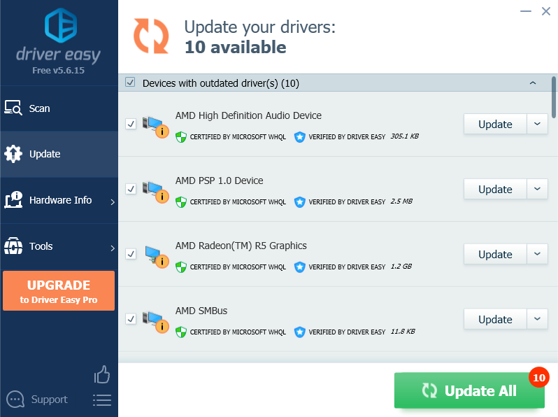 Интерфейс программы Driver Easy — сканирование драйверов