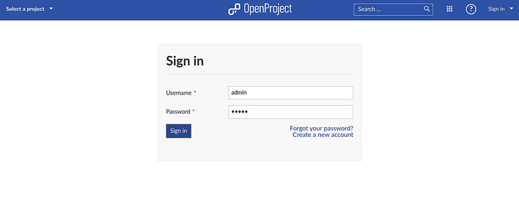 Страница входа OpenProject