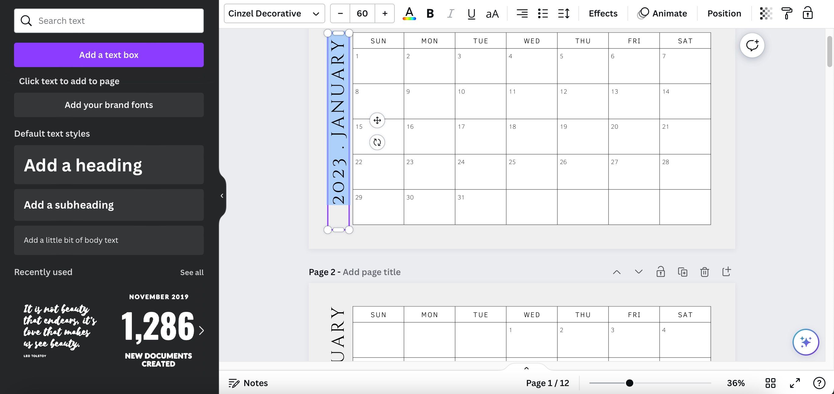 Изменение текста в Canva с выделением фрагмента
