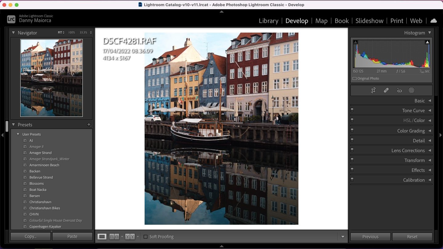 Библиотека Adobe Lightroom с выбранной фотографией