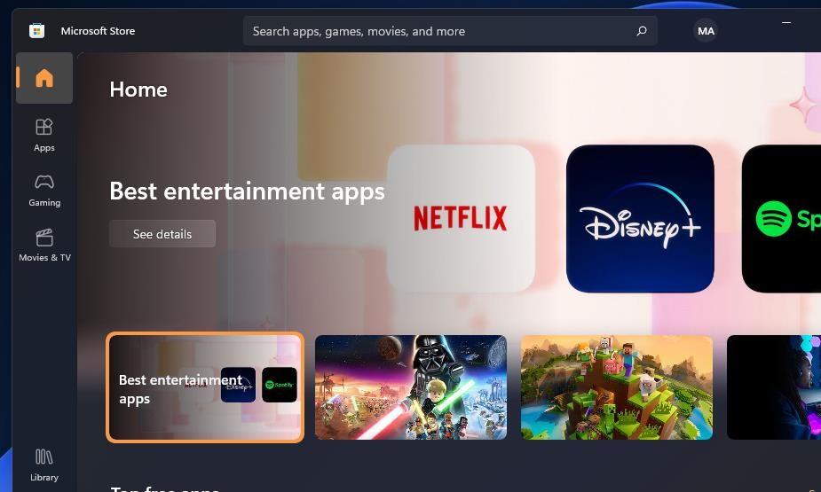 Кнопка Библиотека в Microsoft Store