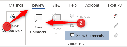 New comment in Review tab