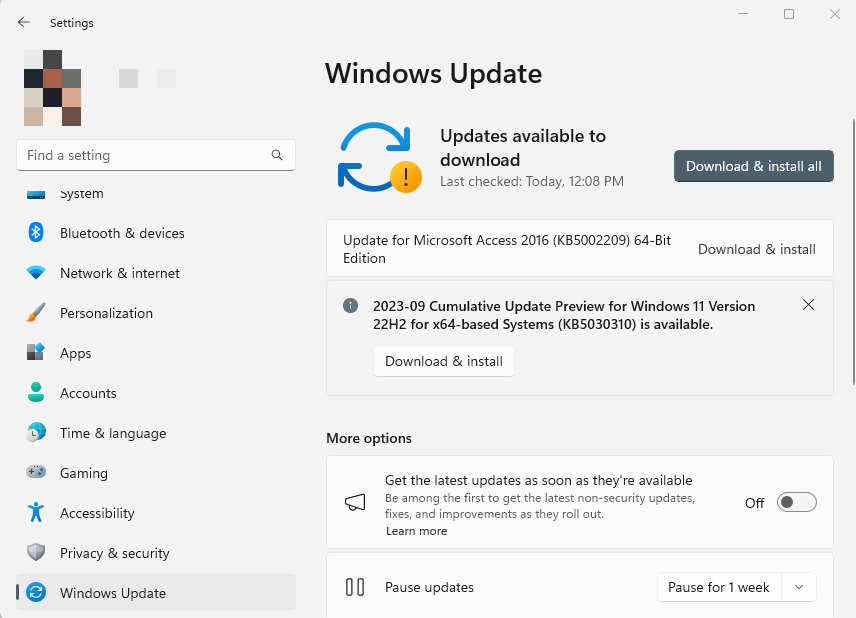 Открытие настроек Центра обновления Windows