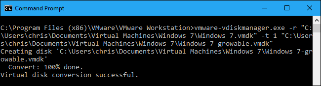 Пример выполнения vmware-vdiskmanager в командной строке