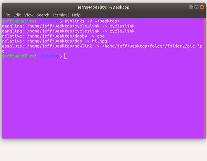 Изображение: вывод утилиты symlinks с пометками проблемных ссылок