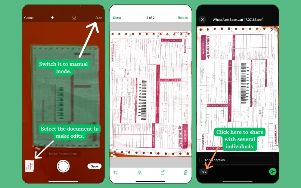 Пример: сканирование и отправка PDF через WhatsApp