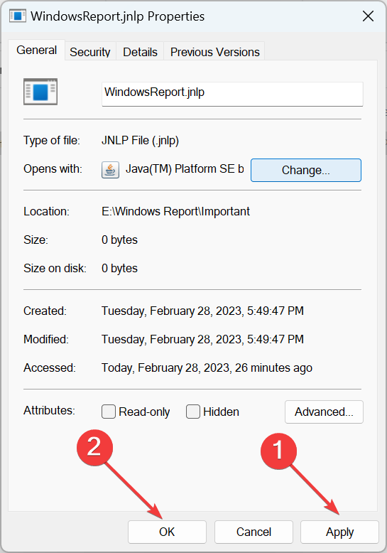 Изображение: кнопки применить и ок в окне свойств файла