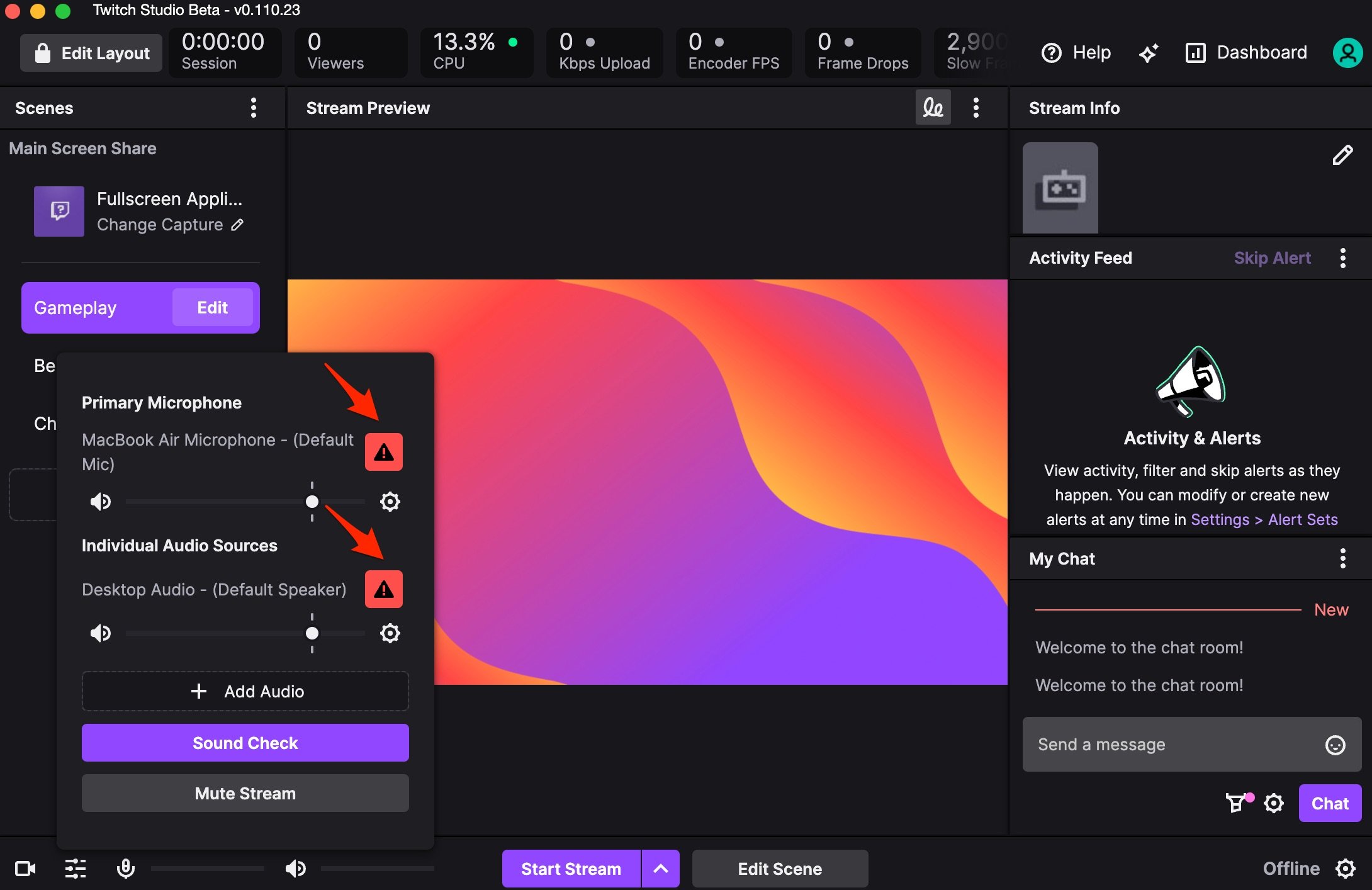 Красный маркер ошибки в микшере аудио