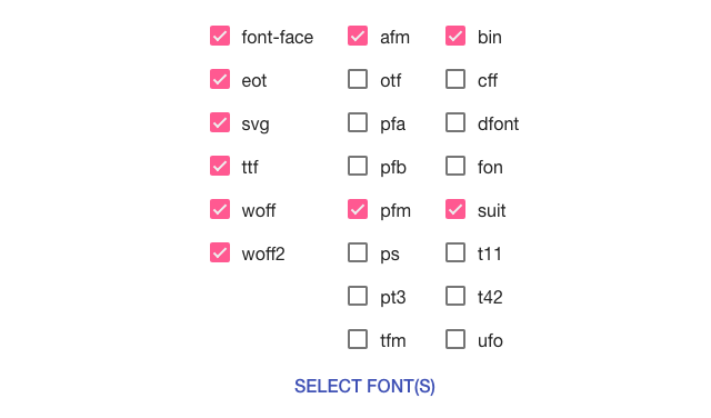Интерфейс Online Font Converter