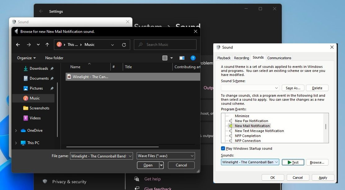 Назначение кастомного звука для уведомления о новом письме
