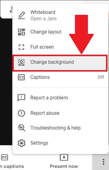 Параметры размытия фона в Google Meet