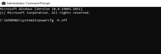 Отключение гибернации через powercfg