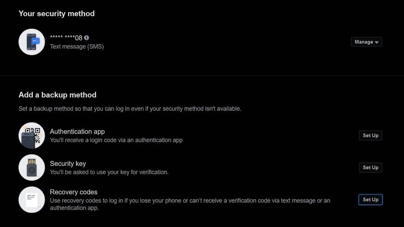 резервный метод безопасности от Meta