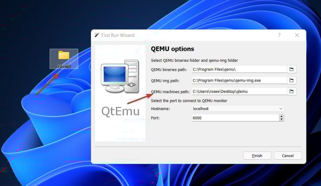 Выбор папки для VM в QTEmu