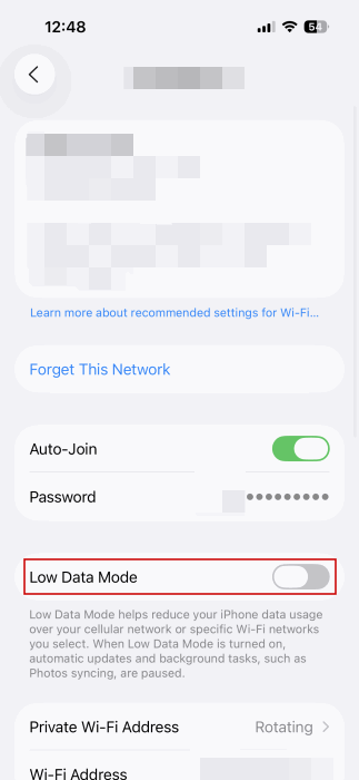 Low Data Mode deaktivieren