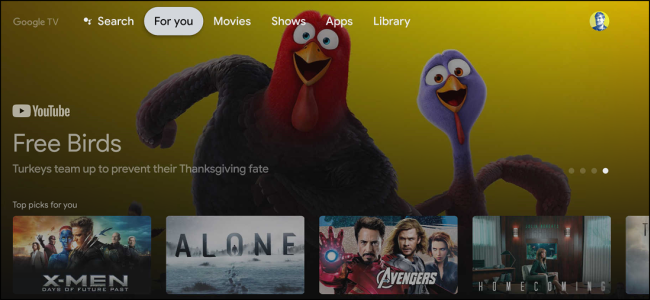 Главный экран Google TV