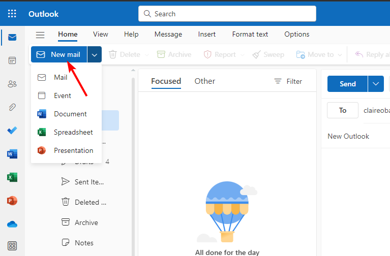 Пример вставки ссылки Microsoft Stream в тело письма Outlook
