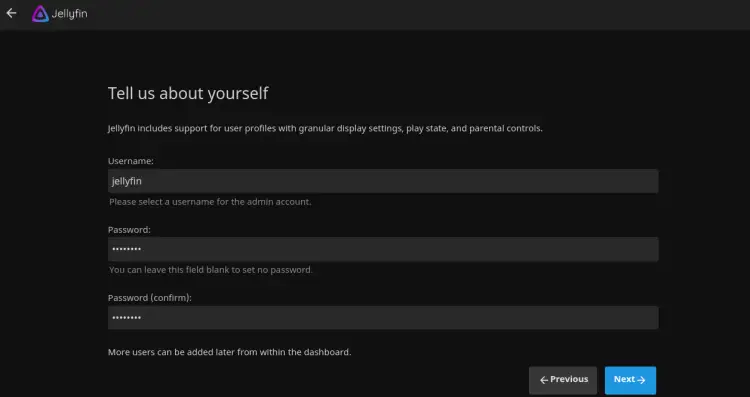 Создание администратора Jellyfin