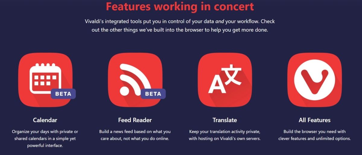 Список основных возможностей почты Vivaldi с примерами фильтров
