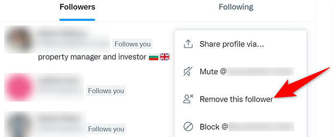 Выберите «Удалить этого подписчика» в меню с тремя точками.