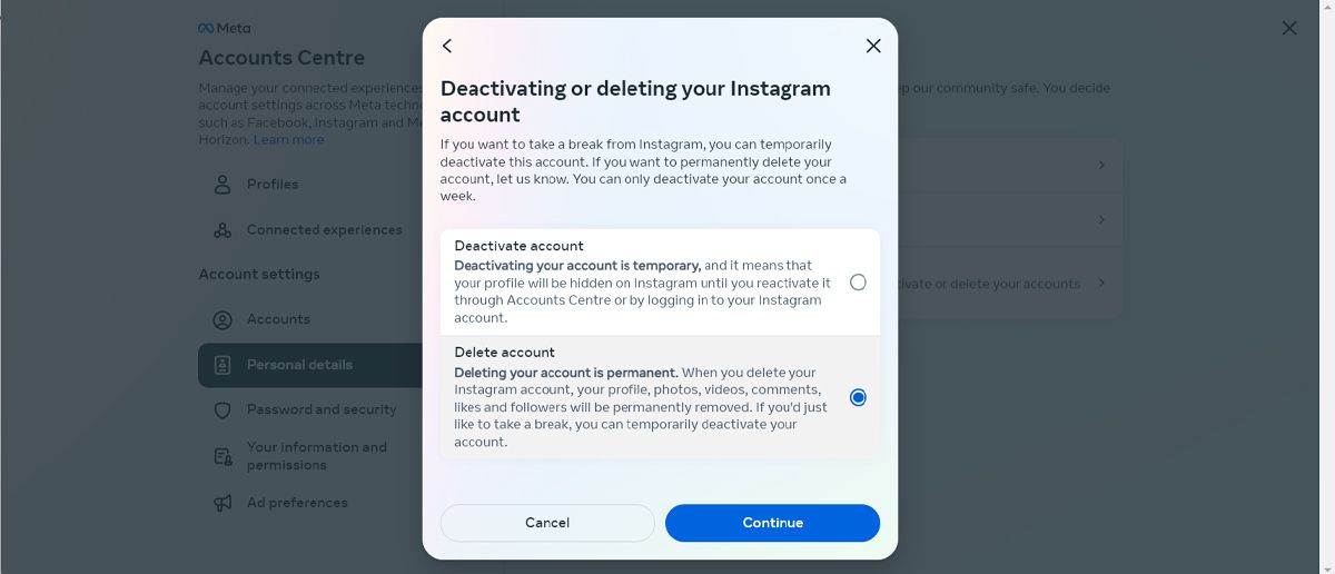 Удалить аккаунт Instagram онлайн