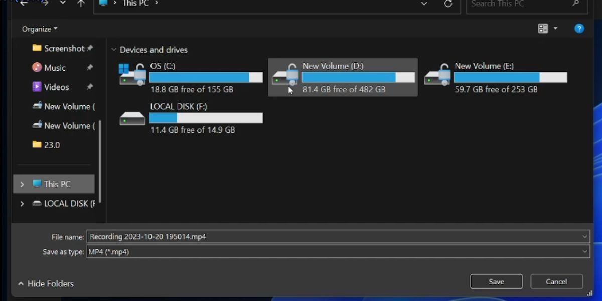Сохранение записанного видео из Snipping Tool