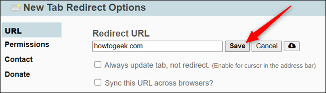 Введите URL и нажмите «Сохранить», чтобы сохранить настройки перенаправления.