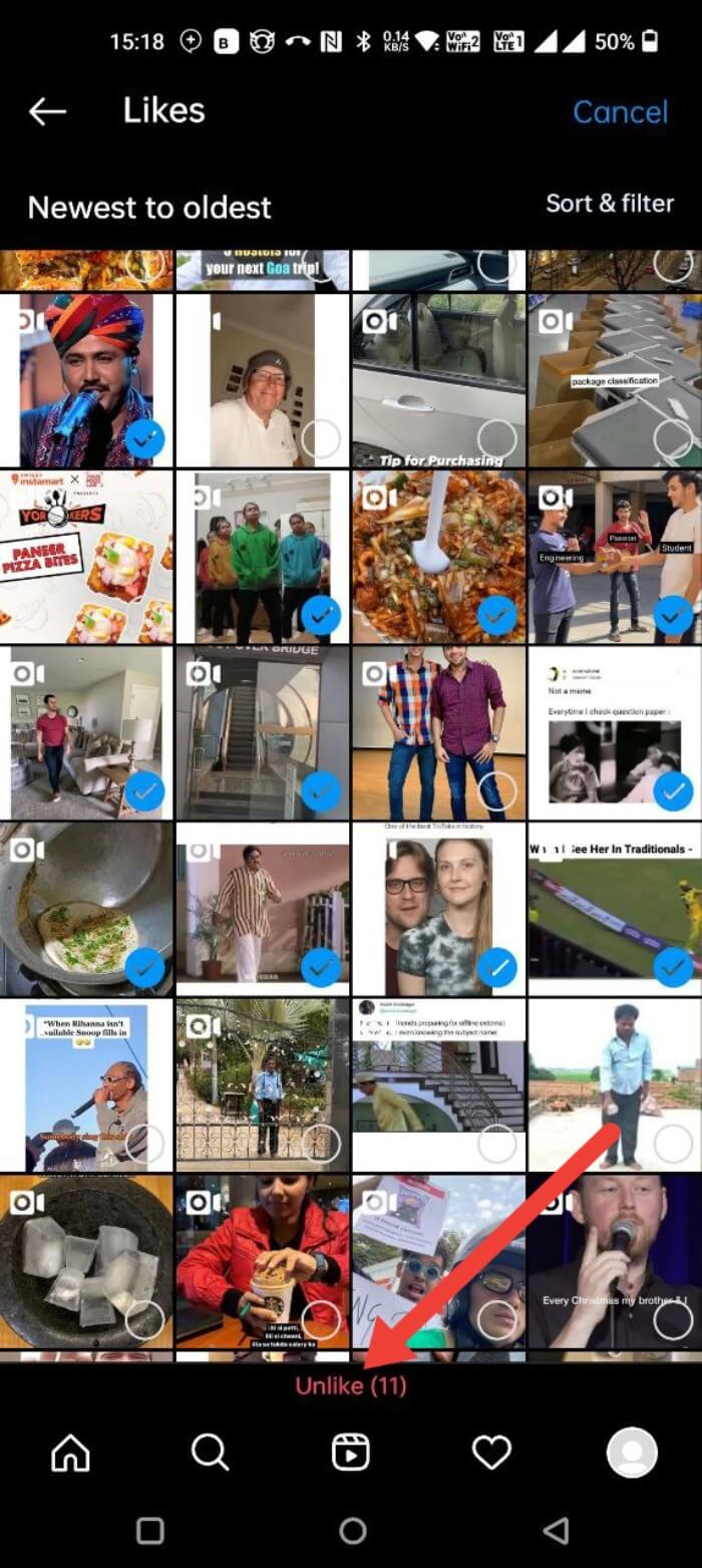 unlike posts on instagram step 3
