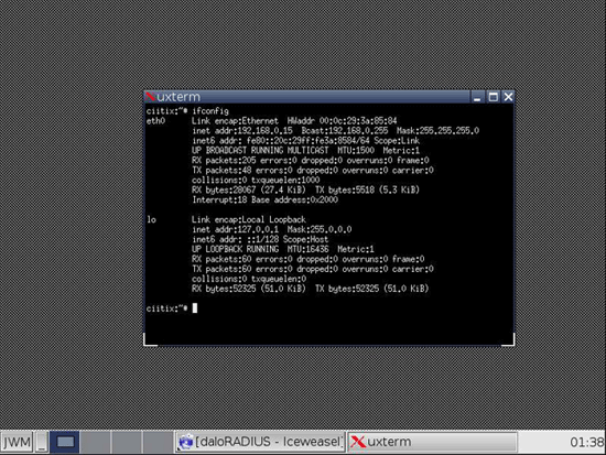 Вывод ifconfig с подсвеченным адресом интерфейса eth0