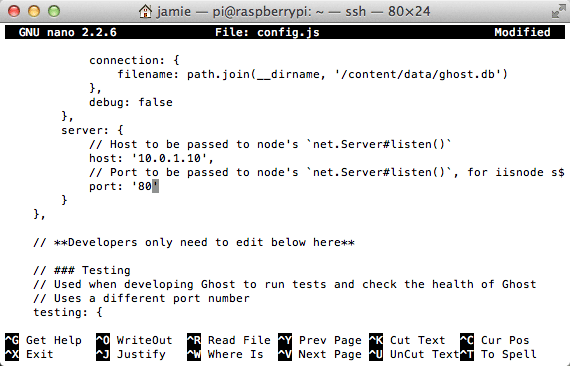 Редактирование host и port в config.js на Raspberry Pi