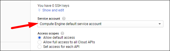 Выбор сервисного аккаунта для инстанса Compute Engine