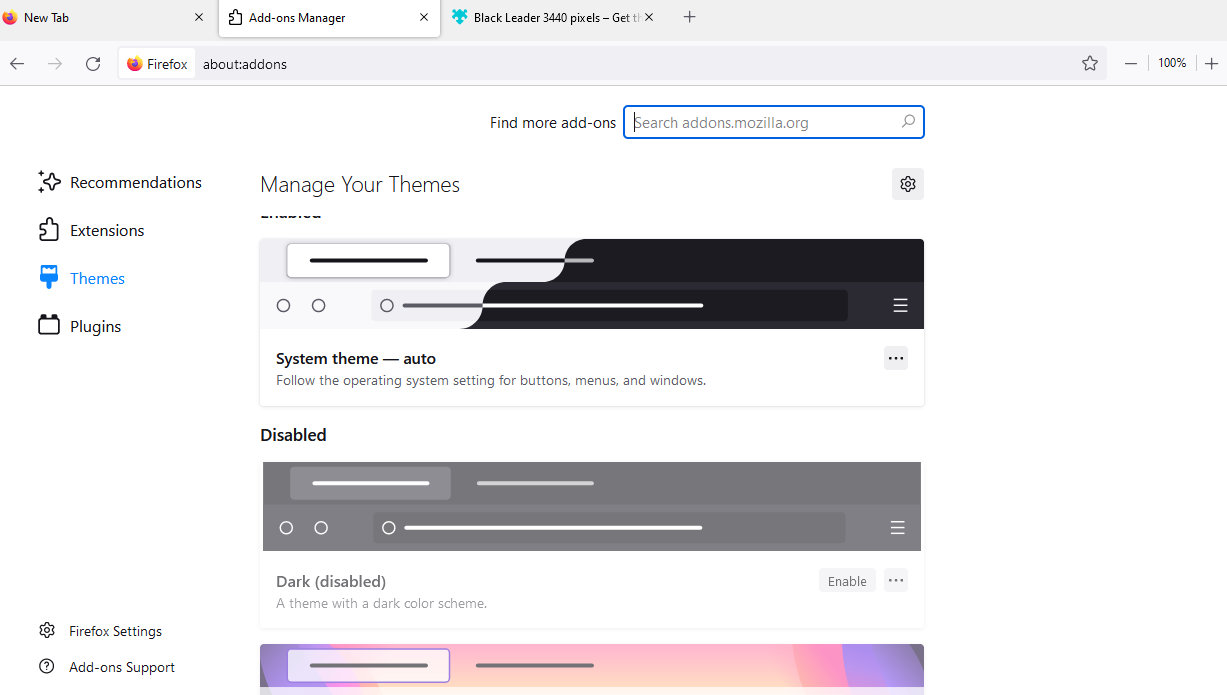 Страница тем Firefox