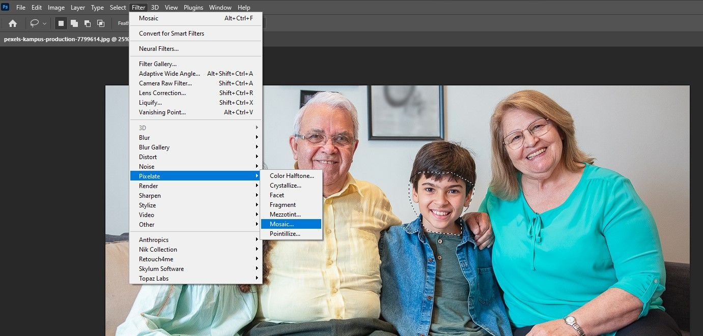 Шаг: меню Фильтр → Пикселизация → Мозаика