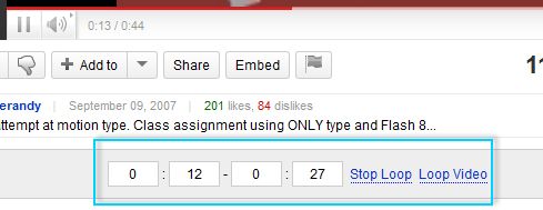 Интерфейс Endless YouTube: задать интервал или включить луп для всего видео
