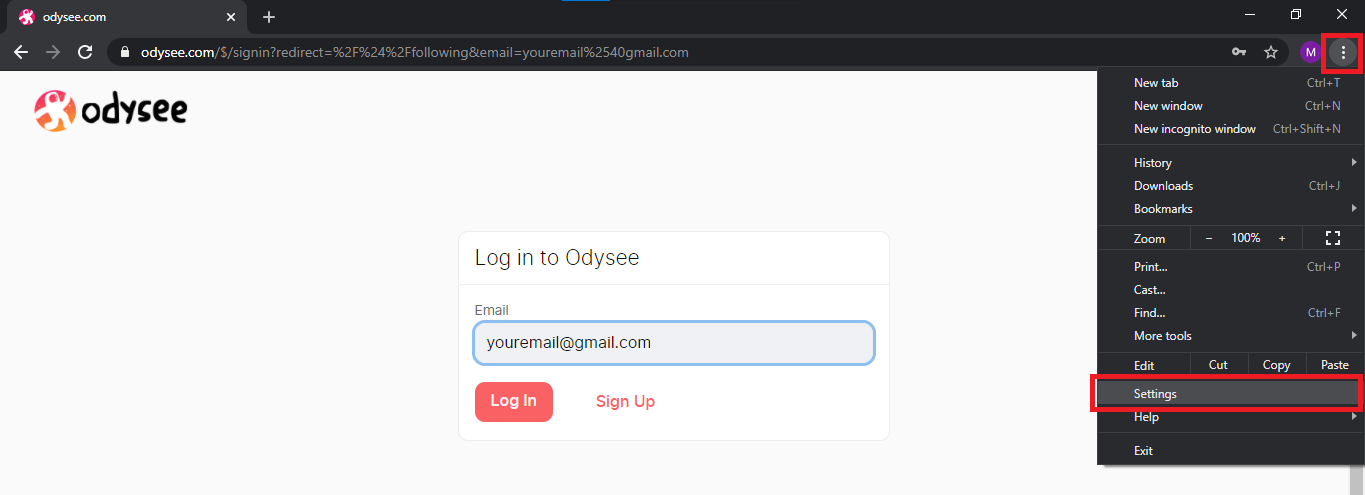 Открыть настройки Chrome