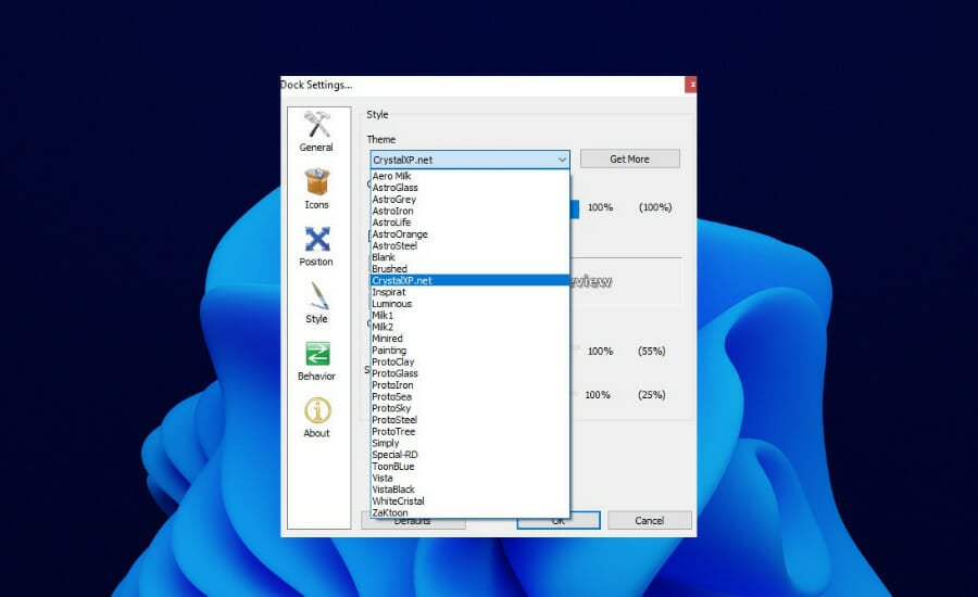 RocketDock с большими иконками и тремя активными ярлыками