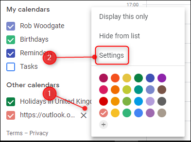 Настройки календаря в Google для изменения имени