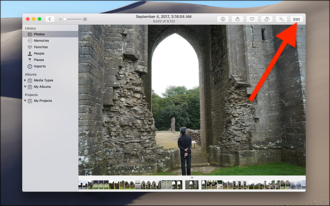Кнопка редактирования в Photos