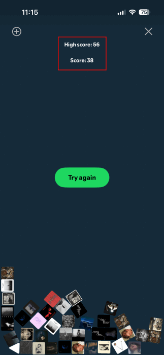 Просмотр очков в игре «Змейка» в приложении Spotify