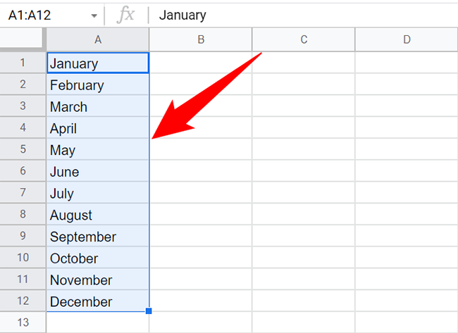 Результат заполнения названий месяцев.