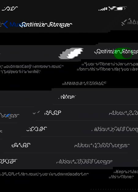 Опция «Оптимизировать хранилище» для Apple Music