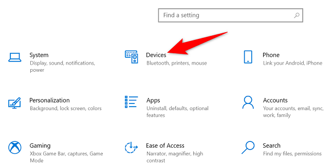 Пункт Устройства в настройках Windows