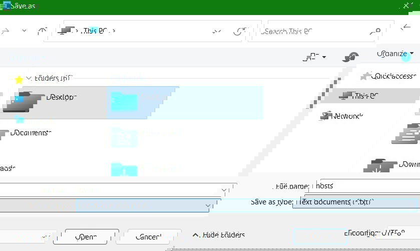 Сохранение нового файла hosts на рабочий стол перед заменой