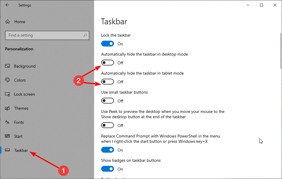 Параметры автоскрытия панели задач