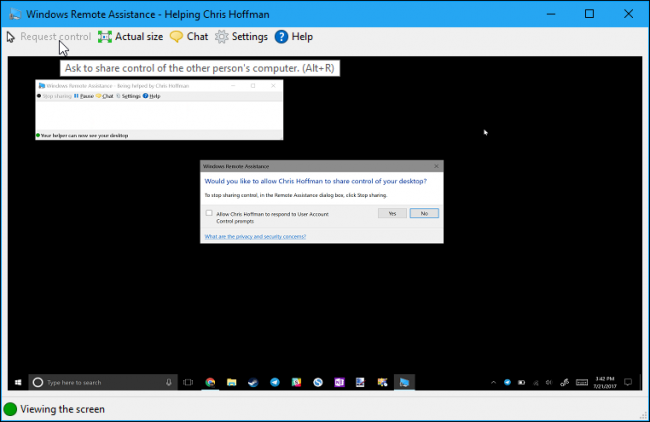 Чат в окне Remote Assistance для обмена сообщениями во время сессии