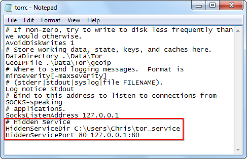 Созданная папка для скрытого сервиса