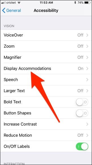 Параметры отображения iOS