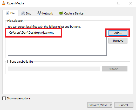Диалог Convert/Save в VLC